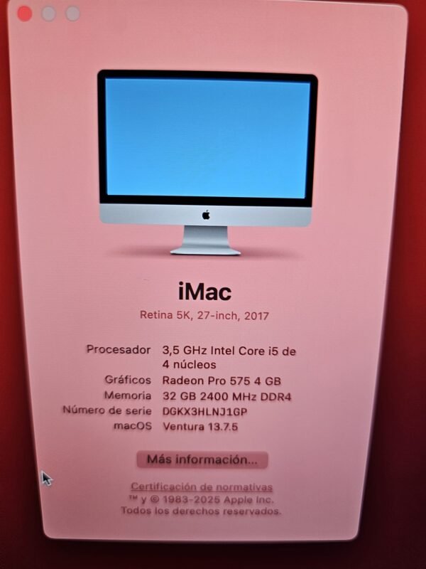 IMAC 27" 5K RETINA 32GB RAM 256SSD i5 2017! - Imagen 4